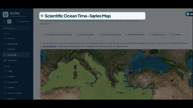 Still from the platform tour: the GOMD ocean time-series map